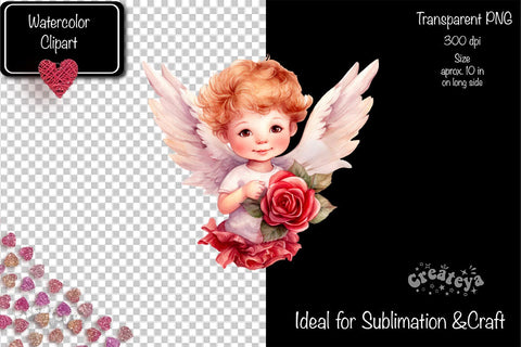 Baby Angel PNG Angels Clipart Valentine clipart PNG Illustration Watercolor Sublimation Createya Design 
