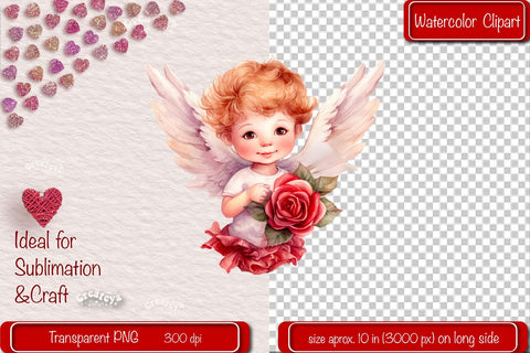 Baby Angel PNG Angels Clipart Valentine clipart PNG Illustration Watercolor Sublimation Createya Design 