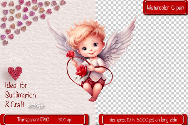 Baby Angel PNG Angels Clipart Valentine clipart PNG Illustration Watercolor Sublimation Createya Design 