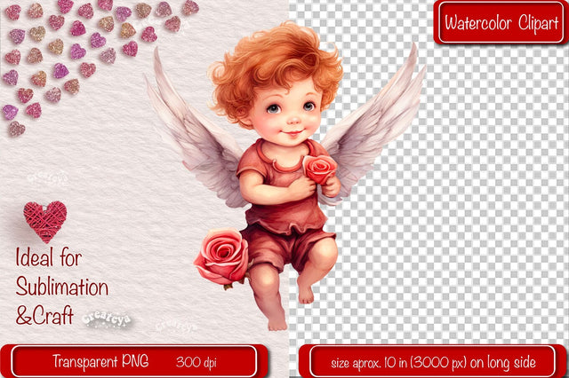Baby Angel PNG Angels Clipart Valentine clipart PNG Illustration Watercolor Sublimation Createya Design 