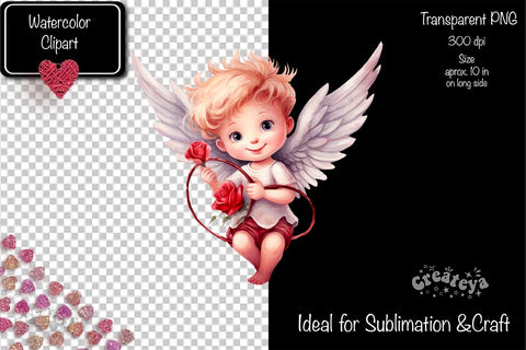 Baby Angel PNG Angels Clipart Valentine clipart PNG Illustration Watercolor Sublimation Createya Design 