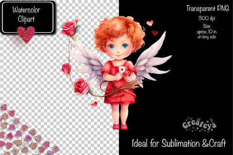 Baby Angel PNG Angels Clipart Valentine clipart PNG Illustration Watercolor Sublimation Createya Design 