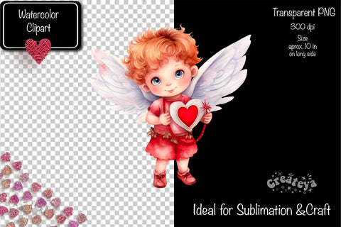 Baby Angel PNG Angels Clipart Valentine clipart PNG Illustration Watercolor Sublimation Createya Design 