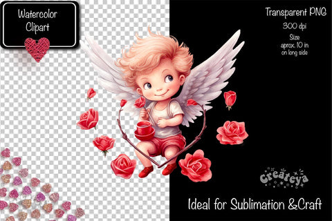 Baby Angel PNG Angels Clipart Valentine clipart PNG Illustration Watercolor Sublimation Createya Design 