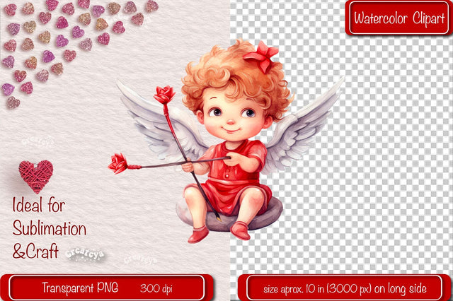 Baby Angel PNG Angels Clipart Valentine clipart PNG Illustration Watercolor Sublimation Createya Design 