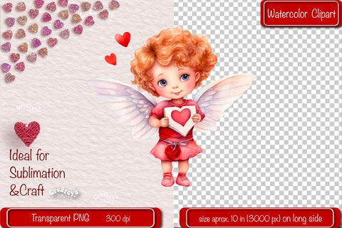 Baby Angel PNG Angels Clipart Valentine clipart PNG Illustration Watercolor Sublimation Createya Design 