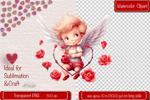Baby Angel PNG Angels Clipart Valentine clipart PNG Illustration Watercolor Sublimation Createya Design 