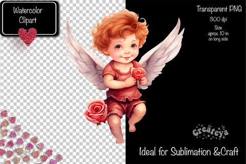 Baby Angel PNG Angels Clipart Valentine clipart PNG Illustration Watercolor Sublimation Createya Design 