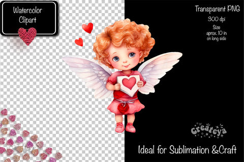 Baby Angel PNG Angels Clipart Valentine clipart PNG Illustration Watercolor Sublimation Createya Design 