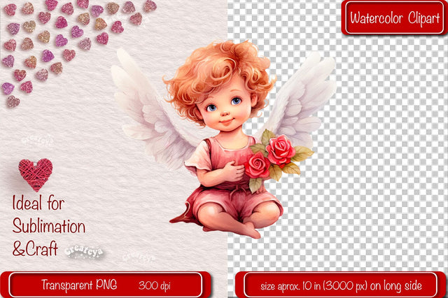 Baby Angel PNG Angels Clipart Valentine clipart PNG Illustration Watercolor Sublimation Createya Design 
