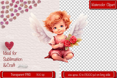 Baby Angel PNG Angels Clipart Valentine clipart PNG Illustration Watercolor Sublimation Createya Design 