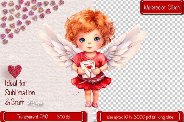 Baby Angel PNG Angels Clipart Valentine clipart PNG Illustration Watercolor Sublimation Createya Design 