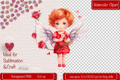 Baby Angel PNG Angels Clipart Valentine clipart PNG Illustration Watercolor Sublimation Createya Design 