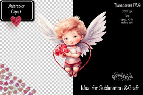 Baby Angel PNG Angels Clipart Valentine clipart PNG Illustration Watercolor Sublimation Createya Design 
