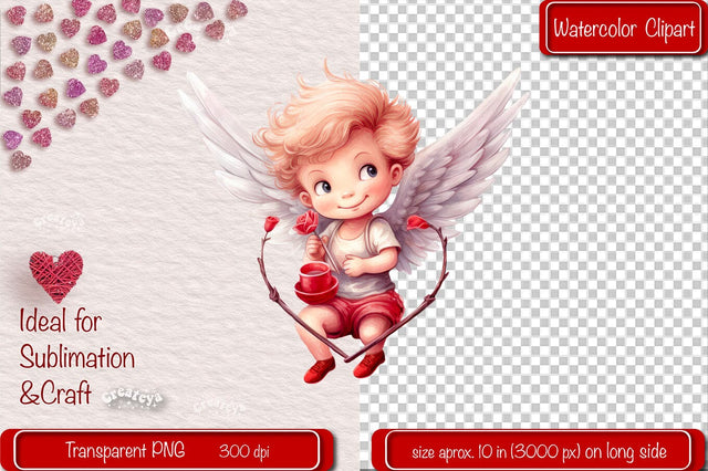 Baby Angel PNG Angels Clipart Valentine clipart PNG Illustration Watercolor Sublimation Createya Design 