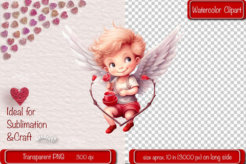 Baby Angel PNG Angels Clipart Valentine clipart PNG Illustration Watercolor Sublimation Createya Design 