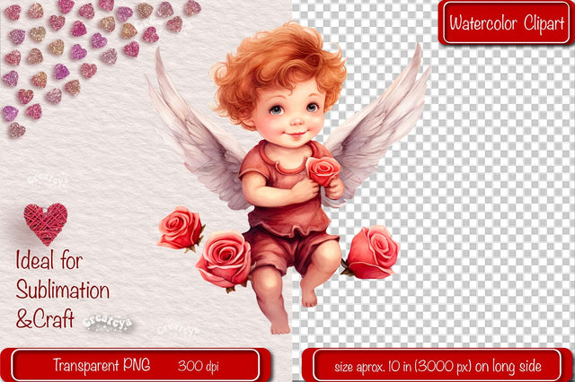 Baby Angel PNG Angels Clipart Valentine clipart PNG Illustration Watercolor Sublimation Createya Design 