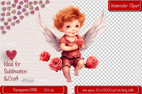 Baby Angel PNG Angels Clipart Valentine clipart PNG Illustration Watercolor Sublimation Createya Design 