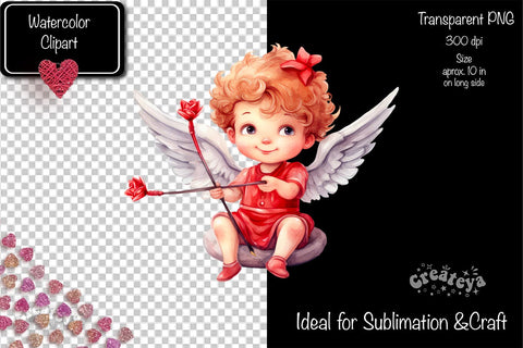 Baby Angel PNG Angels Clipart Valentine clipart PNG Illustration Watercolor Sublimation Createya Design 