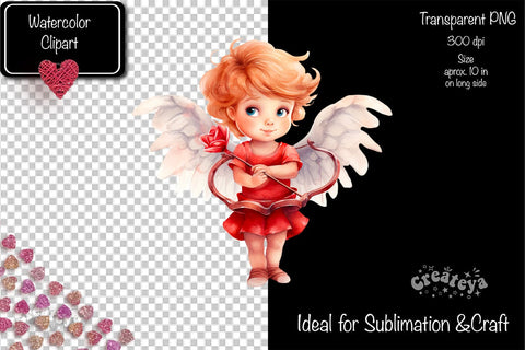 Baby Angel PNG Angels Clipart Valentine clipart PNG Illustration Watercolor Sublimation Createya Design 