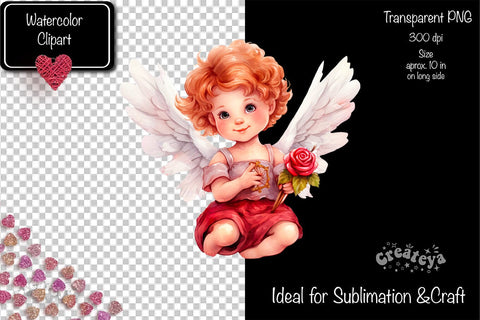 Baby Angel PNG Angels Clipart Valentine clipart PNG Illustration Watercolor Sublimation Createya Design 