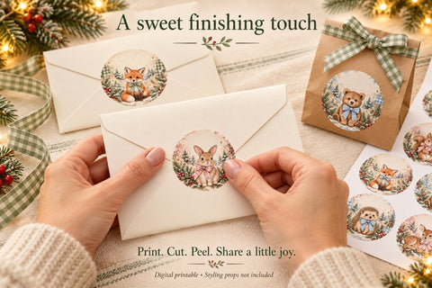 Baby Animal Christmas Round Stickers Sublimation BijouBay 
