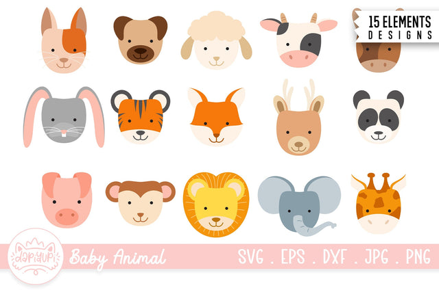 Baby Animal Face Illustration Bundle SVG dapiyupi store 