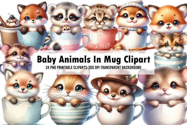 Baby Animals In Mug Clipart Sublimation Rupkotha 