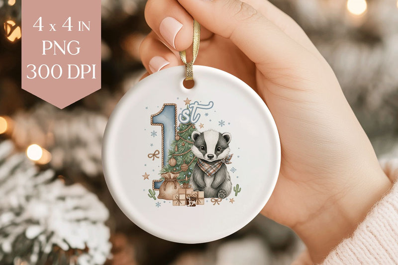 Baby Badger 1st Christmas Sublimation Ornament PNG Sublimation BijouBay 
