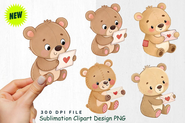 Baby Bear Nurse with Floating Valentine Hearts Clipart Sublimation Regulrcrative 