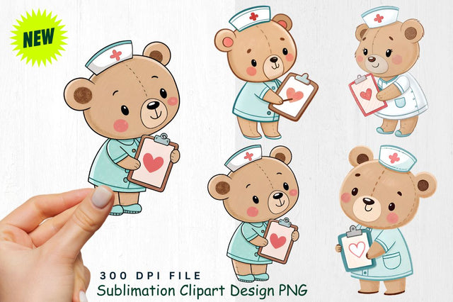 Baby Bear Nurse with Heart Clipboard Clipart Sublimation Regulrcrative 