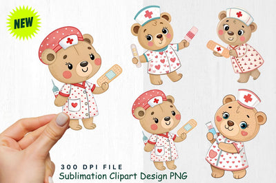 Baby Bear Nurse with Love Bandages Clipart Sublimation Regulrcrative 