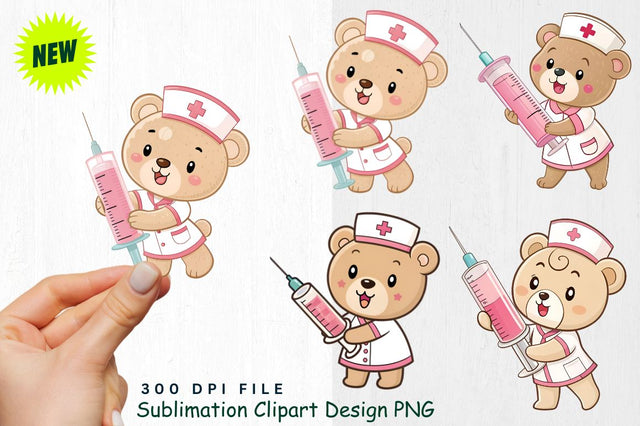 Baby Bear Nurse with Love Potion Syringe Clipart Sublimation Regulrcrative 