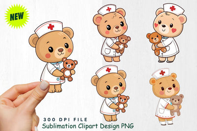 Baby Bear Nurse with Teddy Bear Clipart Sublimation Regulrcrative 