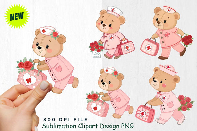Baby Bear Nurse with Valentine’s Day Medical Bag Clipart Sublimation Regulrcrative 