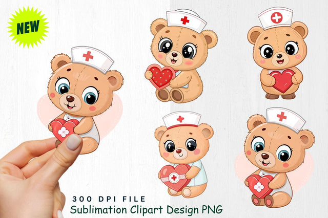 Baby Bear Nurse with Valentine’s Gift Clipart Sublimation Regulrcrative 
