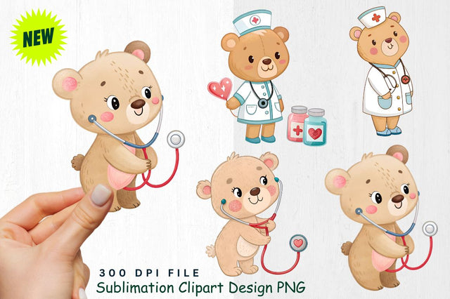 Baby Bear Valentine Stethoscope Clipart Sublimation Regulrcrative 