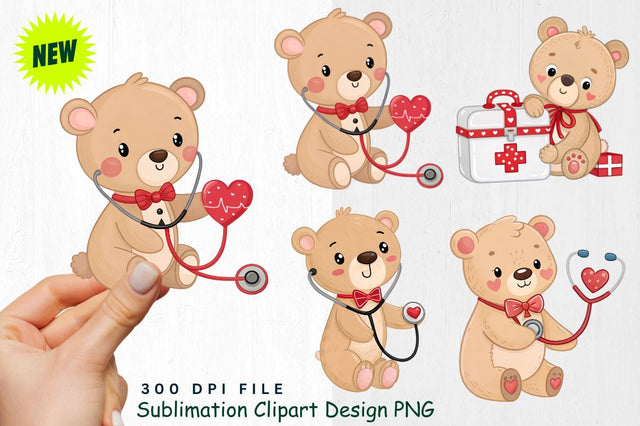 Baby Bear Valentine's Check up Clipart Sublimation Regulrcrative 