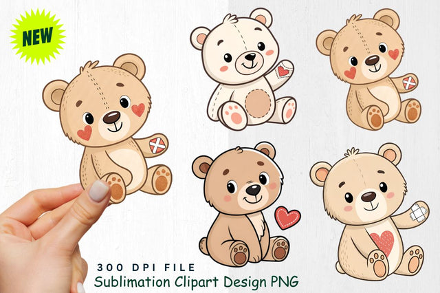 Baby Bear with a Heart Bandage Clipart Sublimation Regulrcrative 
