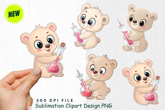 Baby Bear with Love Potion Syringe Clipart Sublimation Regulrcrative 
