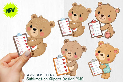 Baby Bear with Valentine's Day Medical Chart Clipart Sublimation Regulrcrative 