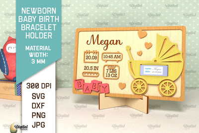 Baby Birth Bracelet Holder Laser Cut. Newborn Baby Sign SVG SVG Evgenyia Guschina 