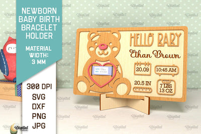 Baby Birth Bracelet Holder Laser Cut. Newborn Baby Sign SVG SVG Evgenyia Guschina 