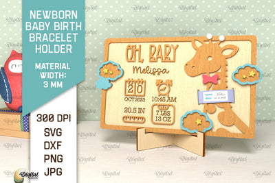 Baby Birth Bracelet Holder Laser Cut. Newborn Baby Sign SVG SVG Evgenyia Guschina 