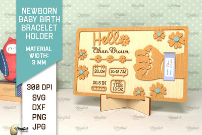 Baby Birth Bracelet Holder Laser Cut. Newborn Baby Sign SVG SVG Evgenyia Guschina 