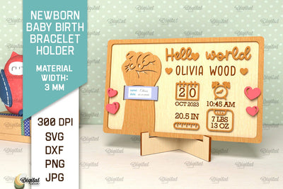 Baby Birth Bracelet Holder Laser Cut. Newborn Baby Sign SVG SVG Evgenyia Guschina 
