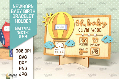 Baby Birth Bracelet Holder Laser Cut. Newborn Baby Sign SVG SVG Evgenyia Guschina 