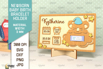 Baby Birth Bracelet Holder Laser Cut. Newborn Baby Sign SVG SVG Evgenyia Guschina 