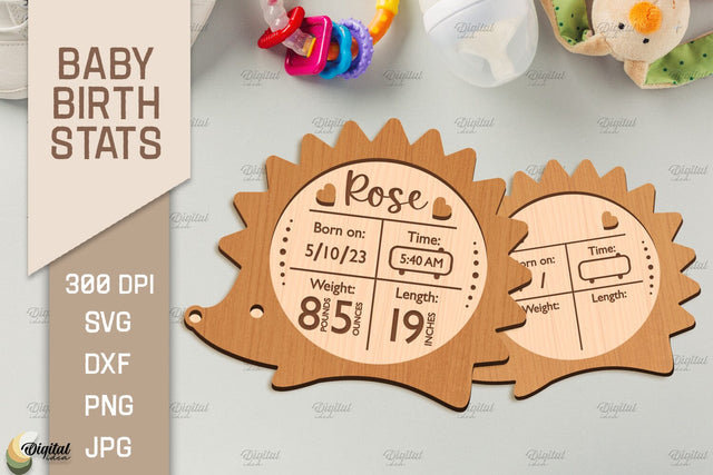 Baby Birth Stats Laser Cut. 3D Birth Announcement. Hedgehog SVG SVG Evgenyia Guschina 