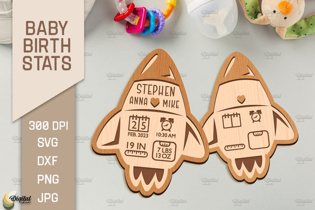 Baby Birth Stats Laser Cut. 3D Birth Announcement. Rocket SVG SVG Evgenyia Guschina 